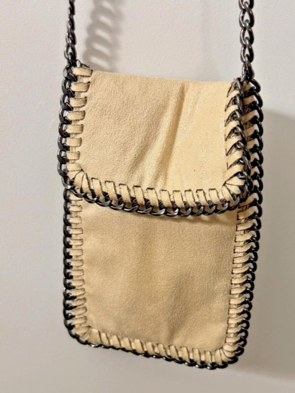 Crossbody Bag Phone Pouch Chain Shaggy LUX Fashion Flap Top Purse Cream Women's